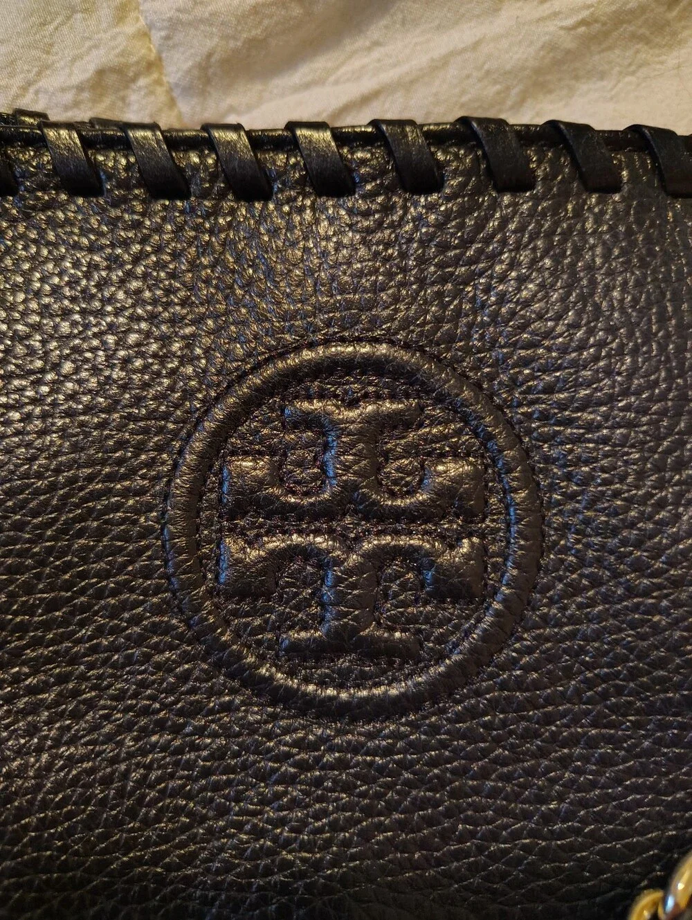Tory Burch Marion Black Pebbled Leather Tote